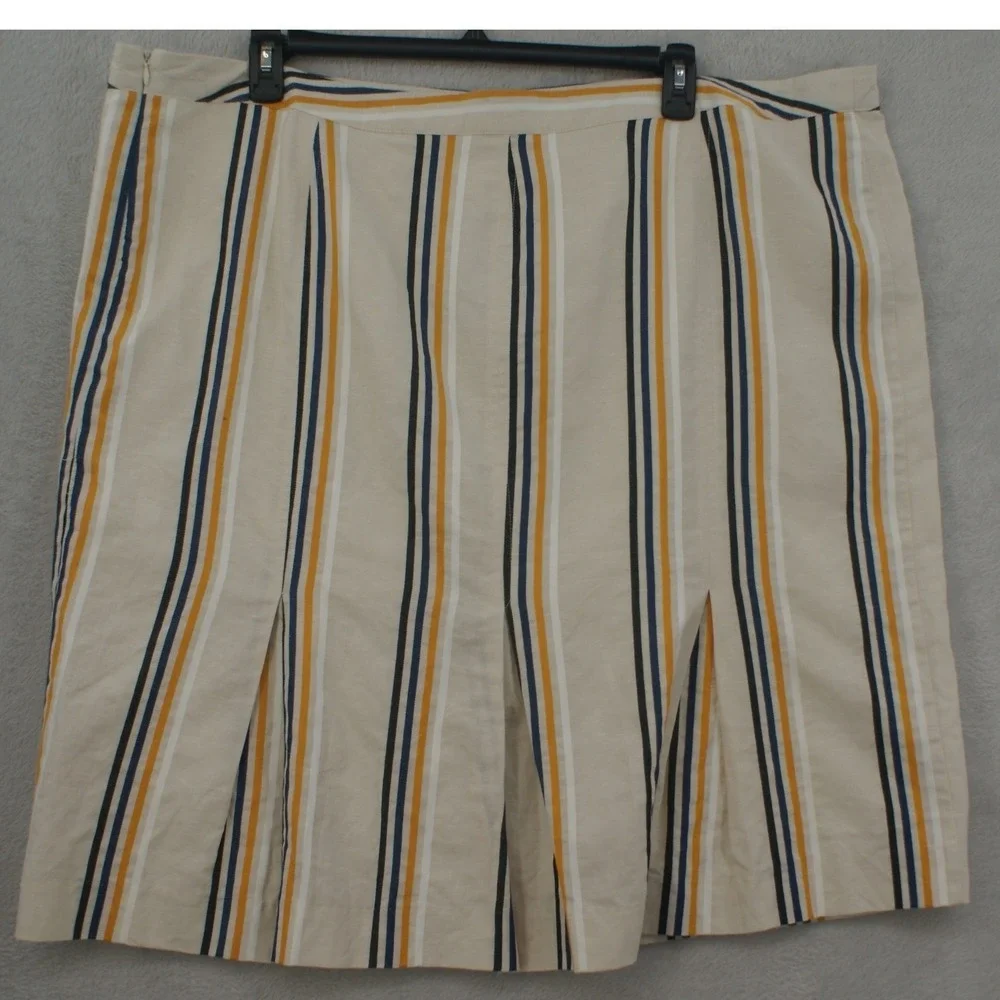 Who What Wear Womens 24W Striped A-Line Skirt Cotton Linen Blend CreamNavyYellow